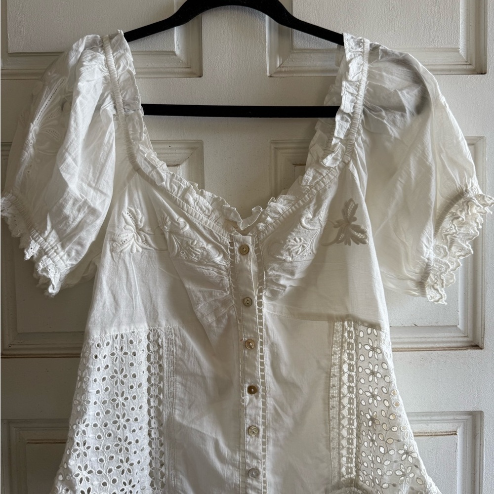 LoveShackFancy White Ruffled Cap Sleeve Blouse